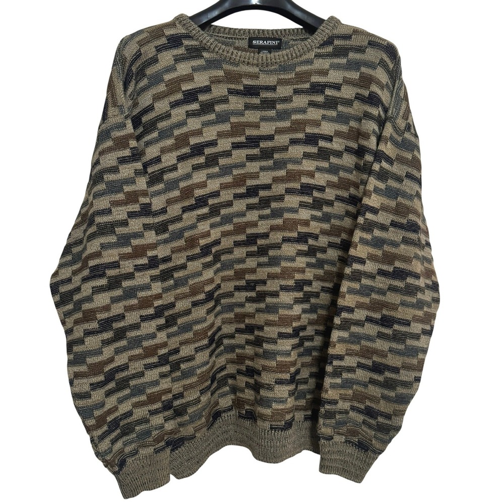 VIntage Serafini Crew Neck Sweater Mens Large Oversized  Coogi Style Acrylic 90s